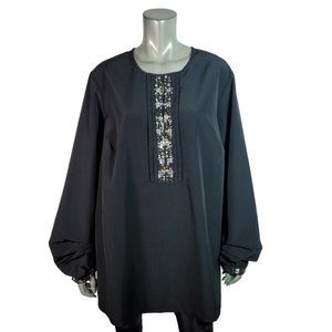Brylane Woman‎ Collection Top Plus Size 24W Beaded Gathered Sleeves Side Slits